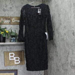 X By Xscape Womens Soutache Lace Long-Sleeve Lace Dress XC264 Black 8